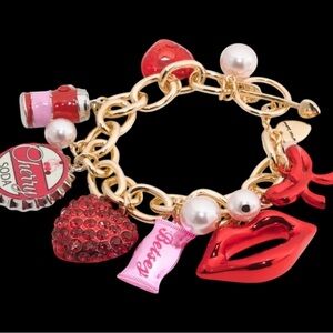 Betsey Johnson Gold and Red Charm Bracelet